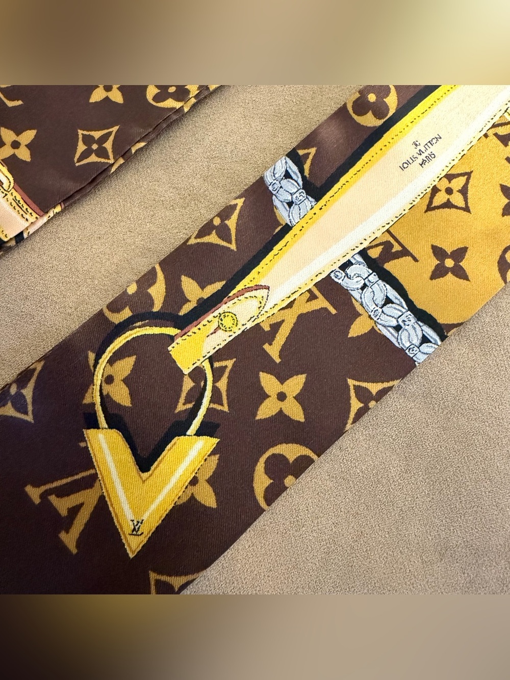 Brown and Gold Designer Women's Twilly Scarf